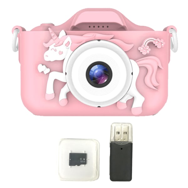 Multifunktions tecknad digitalkamera för barn (Pink Unicorn)