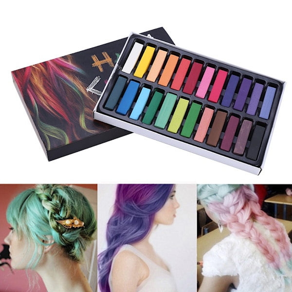 OHICO Hårfärg Krita 24 Färger Tillfällig Instant Hårfärg Giftfri Mjuk Pastel Set (Kort)