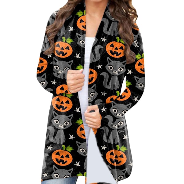 Dam Halloween Öppen Framtill Topp Tryck Långärmad Lös Passform Elegant Vardaglig Ytterkläder Typ 2 XXL