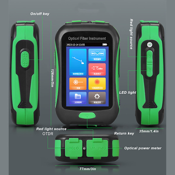OTDR-kuituoptiikkatestaaja 1550nm 10mw 80km 20dB 3,5 tuuman värillinen kosketusnäyttö Visuaalinen vikapaikantajan optinen tehomittari 100‑240V EU-pistoke
