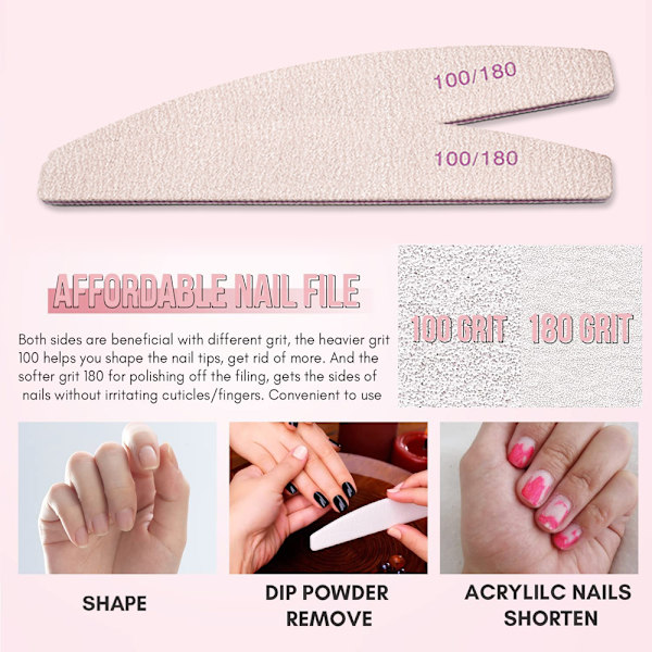 25-pakke 100/180 grit neglefil og buffer profesjonell