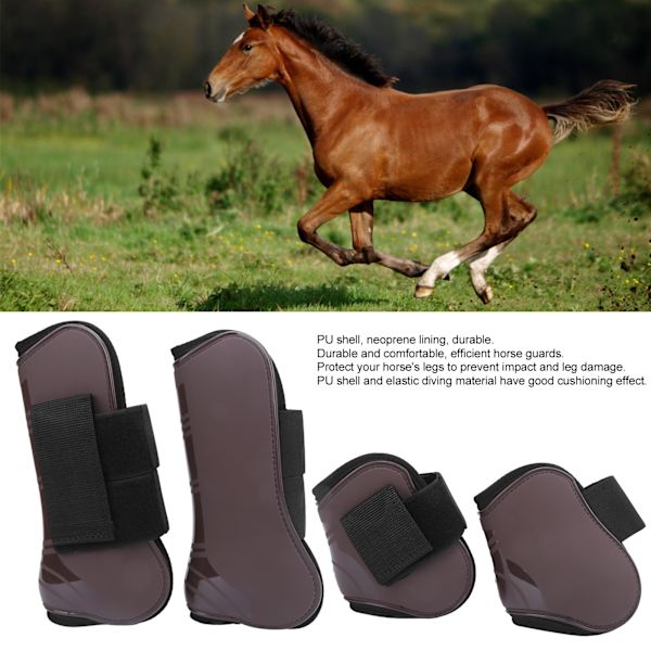1 Set Häst Senor Skydd PU Elastisk Tjock Justerbar Häst Ben Skydd med Nylon Haken Brun XL