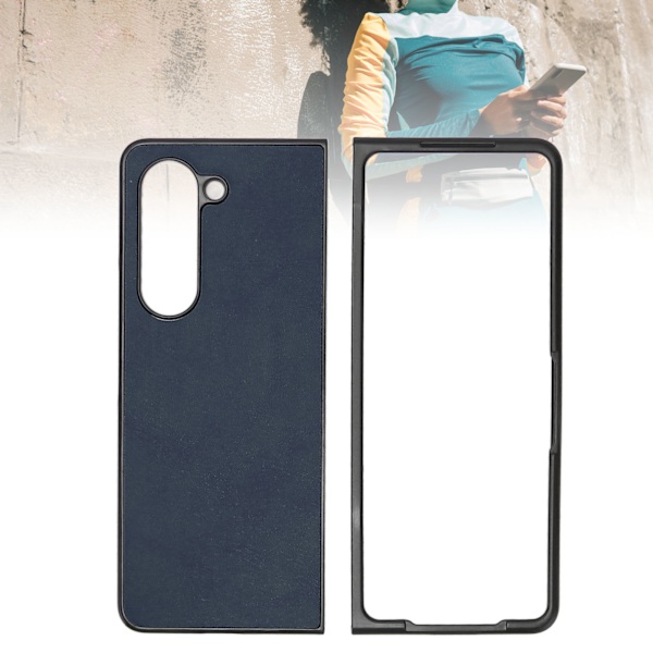 Vikbar Skärm Telefonskal Syntetiskt Läder Skyddande Vikbart Telefonskal för Samsung Galaxy Z Fold 5 Tvåfärgat Nötskinn Blå
