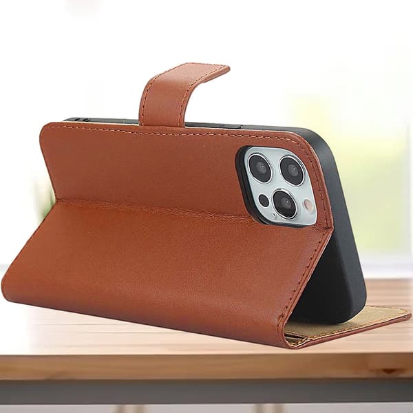 Kompatibel med iPhone 13 - Solid Lær Etui - Brun Telefondeksel