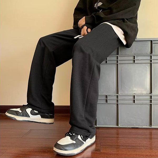 Herrar Casual Byxa Lösa Raka Ben Elastisk Midja Snygg Bokstavstryck Polyester Herrbyxa Svart L