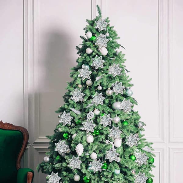 24 st Glitter Julstjärna Julgransprydnad Julblomma Dekor Prydnad Silber