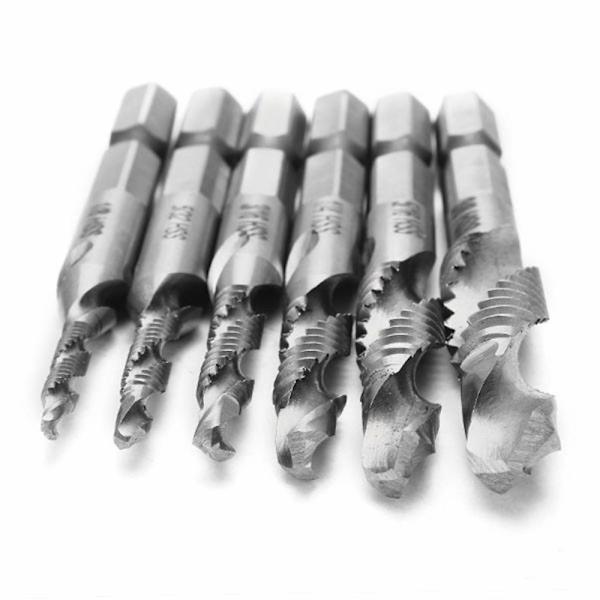 6-pack Tapborrset 1/4 tum Skaft 1/8 tum 5/32 tum 3/16 tum 1/4 tum 5/16 tum 3/8 tum Stål Mångsidig Användning Tapborrverktyg för Borrning