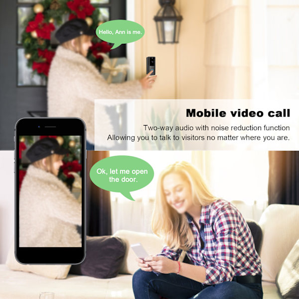 Trådlös Videodörrklocka WIFI 100DB 2-vägs Ljud Rörelsedetektering Alarm Nattseende Dörrtelefon 90‑260VUS-kontakt
