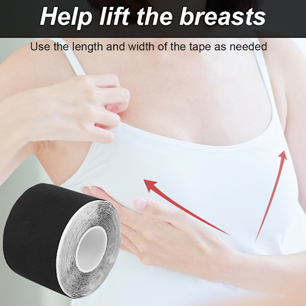 5m Brystløft Tape Elastisk Vannfast Lim Brystdekke Tape Svart 5m x 6cm