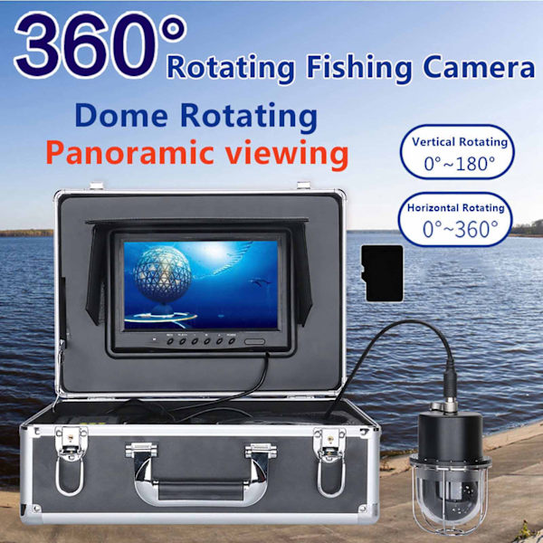 9 tum DVR 50m undervattensvideokamera IP68 vattentät 20 lampor 360° roterande kupolpanorama med 16 GB minneskort 100‑240V