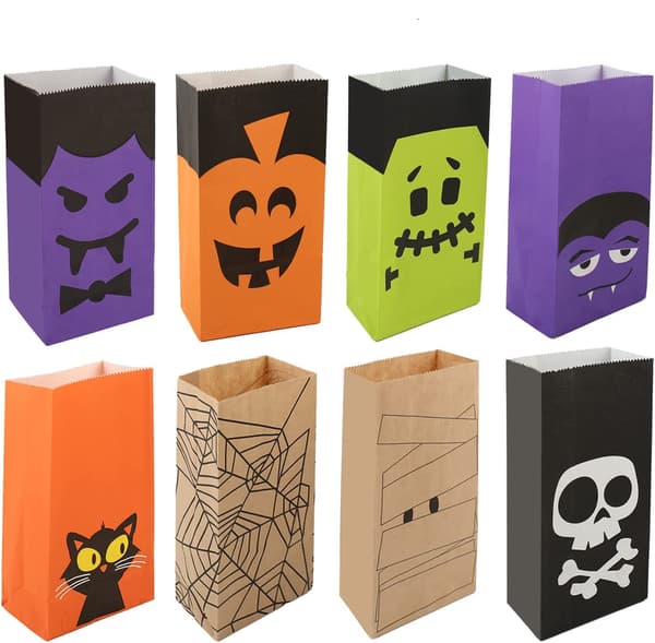 40-delat set med Halloween-presentpåsar i papper, kraftpapperspåsar för Halloween platta godispåsar