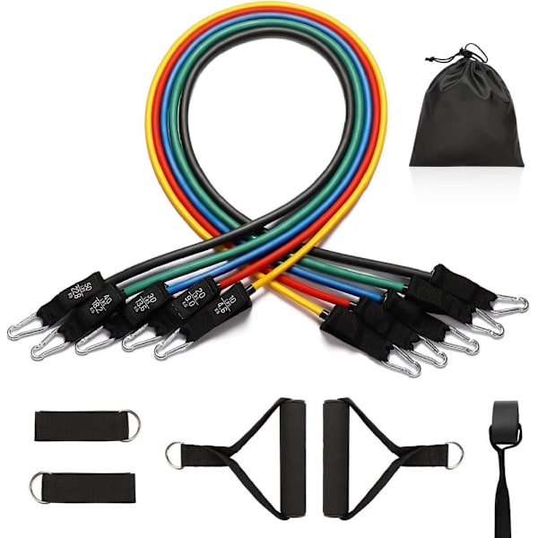 Sportmotståndsbälte, en set elastiskt styrketräningsbälte med 5 fitness , skumhandtag, ankelrem, dörrankare, används i gym, yoga, hem