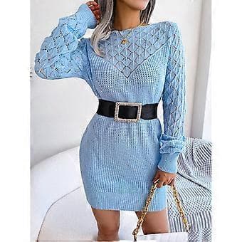 Bodycon Tröjklänning Off Shoulder Utskuren Mini Lykta Långärmad Pullover Stickade Klänningar för Kvinnor