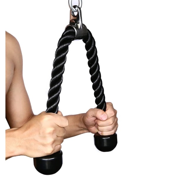 Tricep Rope Fitness Attachment Kabelmaskin Pulldown Heavy Duty belagd nylon med solida gummiändar, svart