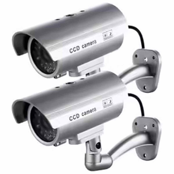 2 x dummy-kamera ulkokäyttöön, sisä- tai ulkokäyttöön, vilkkuvalla LED-luodilla, GuazhuniSilver