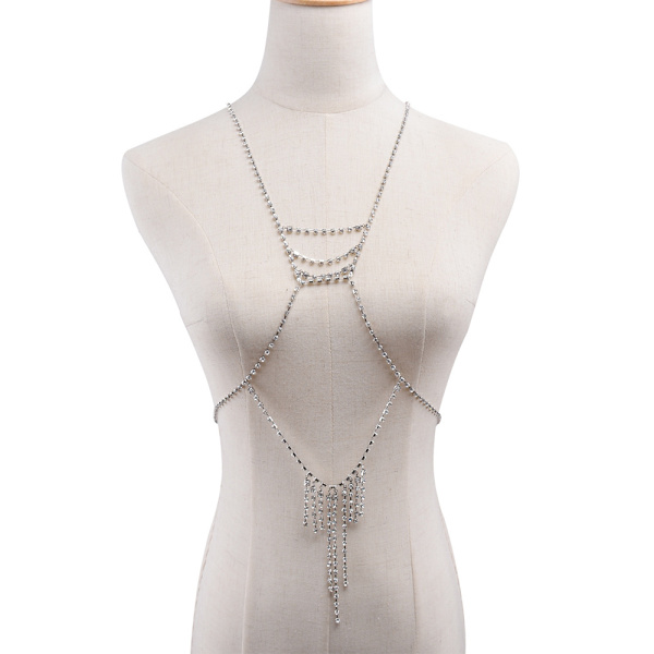 Crystal Body Chain BH Chest Chain Harness Body Smycken för kvinnor silver