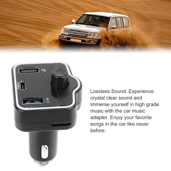 Bilmusikadapter Förlustfri Ljud Handsfree Samtal Stabil Dubbla USB-portar Bluetooth-sändare För Bil
