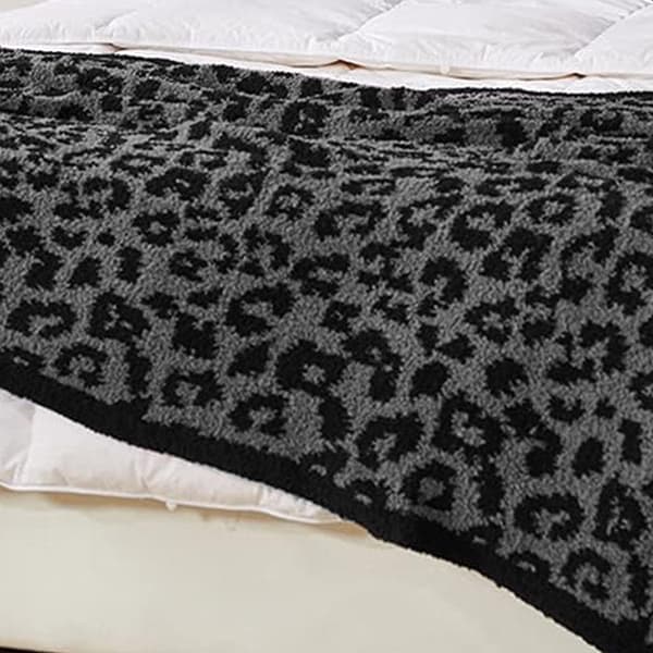 Halv fløyelsullteppe strikket leopardmønstret teppe for barn fleecefôret strikket teppe barfot leopardmønstret teppe drømmeteppe