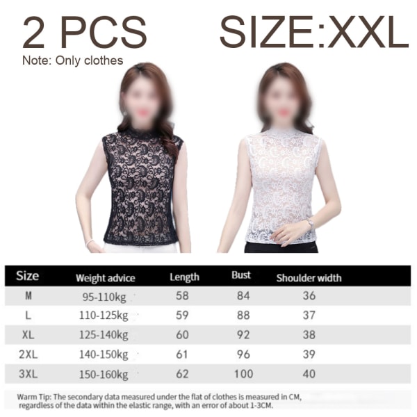 False Crop, Ladies Lace False Collar Halvblus Elegant krage Black+white XXL