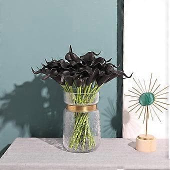 24 stk. kunstige calla-liljer med blød PU-stilk (sort)