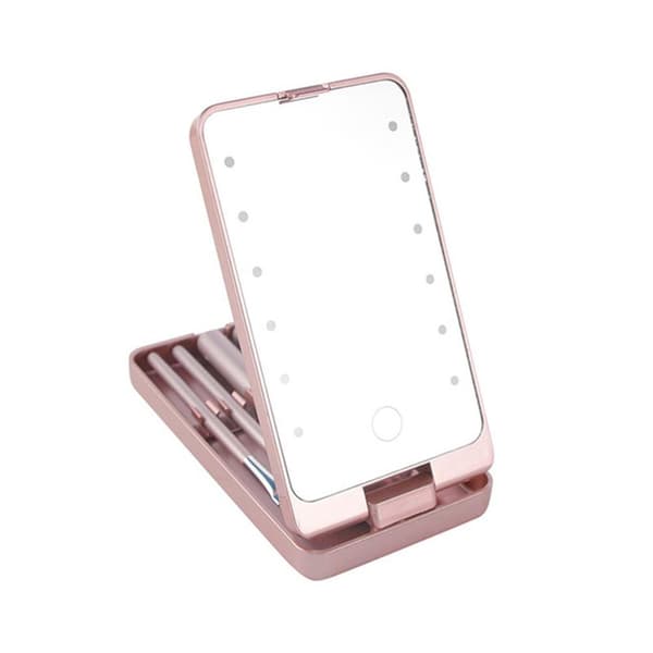 Sammenklappeligt LED Makeupspejl, Bærbart Mini LED Makeupspejl, Dæmpbare LED-lys, Touch Screen Kontrol, Justerbar Belysning, Indbyggede LED-lys