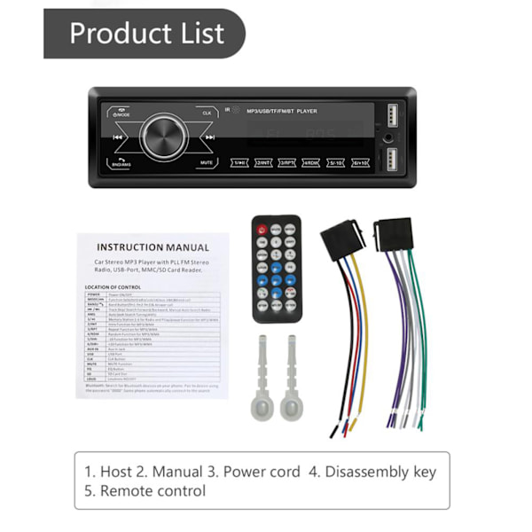 12V 1DIN Bil Bluetooth Radio Stereo MP3 Afspiller Multimedia Afspiller Radio Fjernbetjening MP3 Afspiller