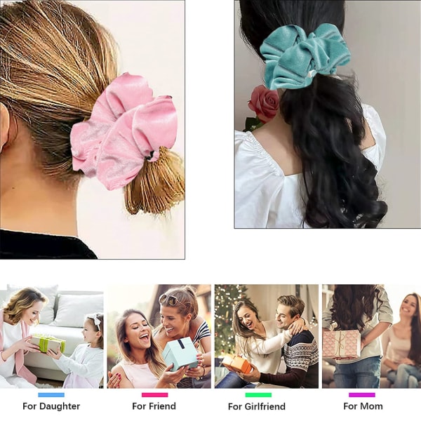 10 st Hår Scrunchies för kvinnor Flickor lockigt tjockt tunt hår, dam Green+light pink