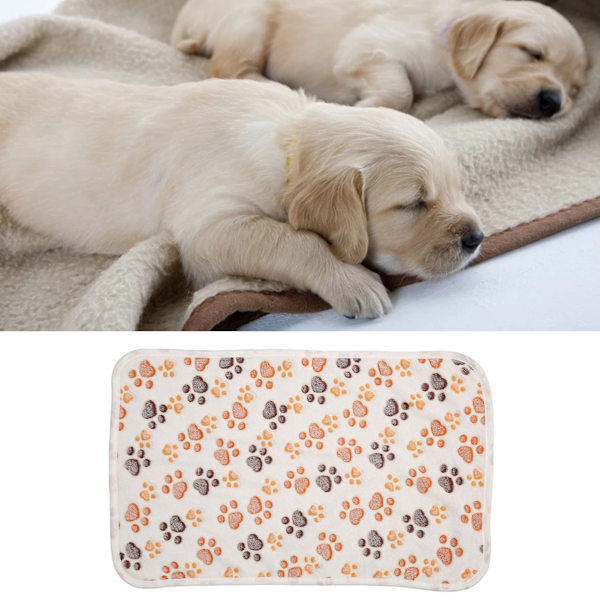 3-pack Hundtass-Fleecefilt Korallfleece Söta Hundtass-Tryck Bittbeständig Mjuk Varm Sovmatta för Husdjur Hundar Beige S