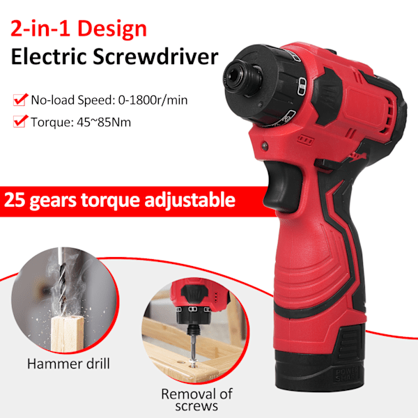 [通拓商品] 16.8V Sladdlös Borrmaskin och Slagskruvdragare Set Litium Skruvdragare Vridmoment Justerbar 2 Hastighetskontrolllägen Multifunktionellt Reparationsverktyg