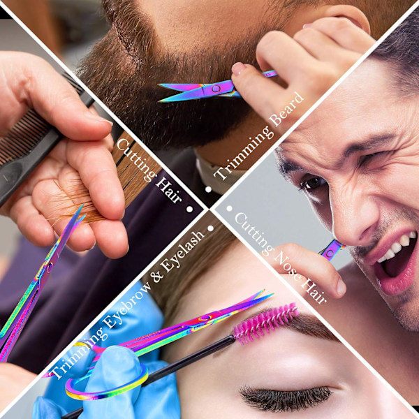 Grooming Kit, Ansiktshårssax för ögonbryn, Rundade säkerhetstoppar Mustasch- och skäggsax, Precisionsblad i rostfritt stål, Resevänlig Mixed Color
