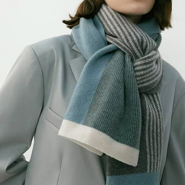Retro elegante linjer herre og dame par vinter termisk strikket halstørklæde Blue