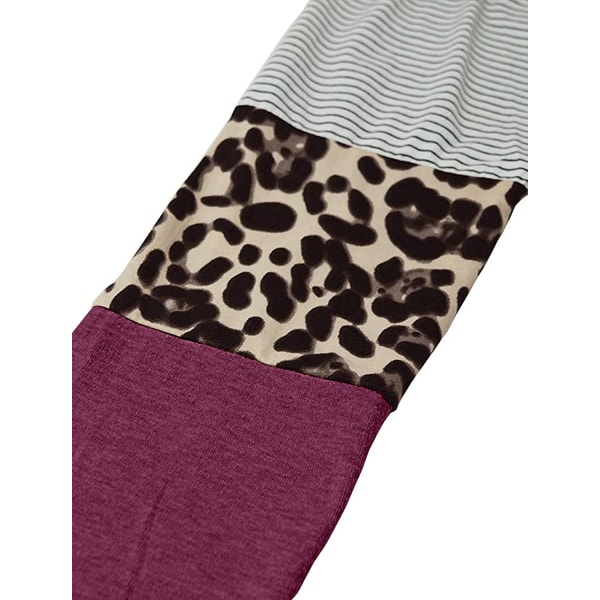 Langermet leopardtrykk for kvinner, fargeblokk-tunika med rund hals S