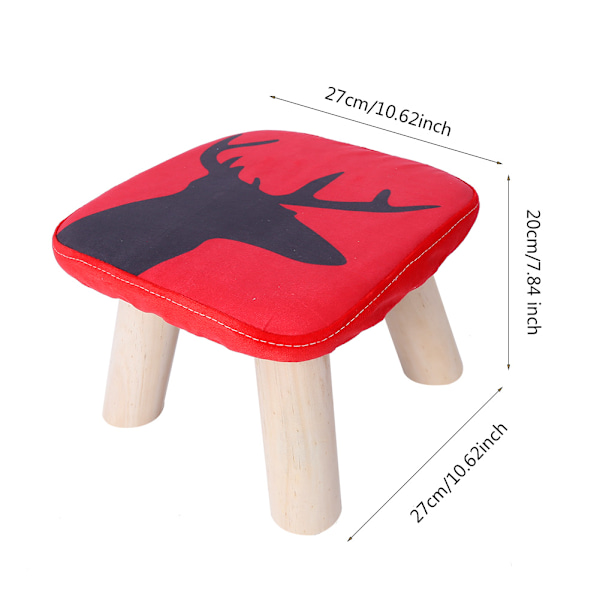 Home Living Room Small Deng Wooden Stool with Flannelette Fabric Mat for Children(Red deer)