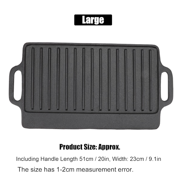 Grillrist Grillplate Hjemmekjøkken Støpejern Teppanyaki Plate Tykk Rektangulær Dobbeltsidig Grill 51x23CM