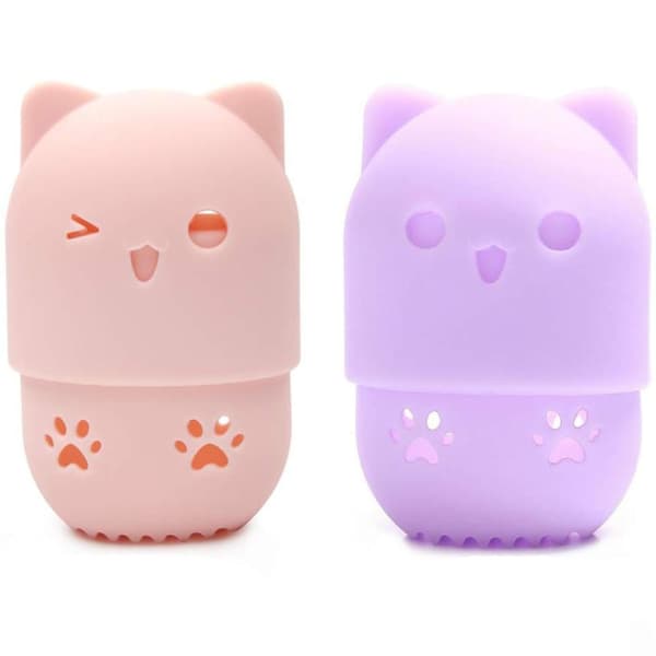 Makeup Svampeholder, 2 stk. Makeup Blender Svampe Etui, Sød Kat
