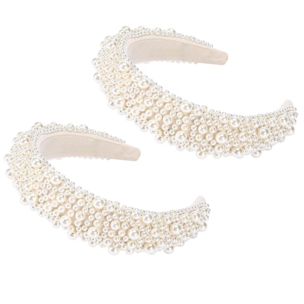 White Pearl Pannband Svart Vadderat Pannband Rhinestones Beading white