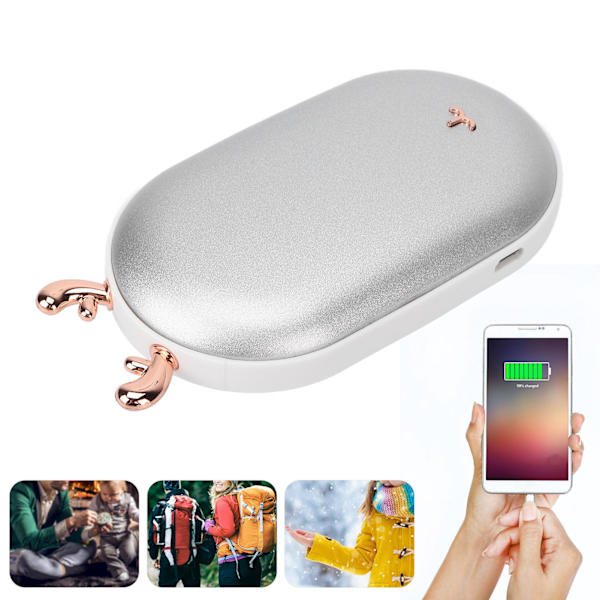 Multifunktionell Elektrisk Handvärmare Powerbank 3 Växlar Justering Snabb Uppvärmning Handvärmare Silver