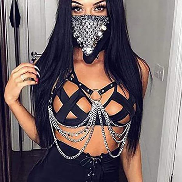 Punk Layered Chest Chains Läder Body Chains Party Nattklubb Bo