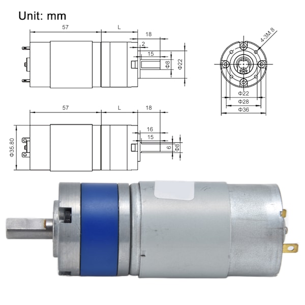 Gir Motor Hastighetsreduksjon Planetarisk Kullbørste D-Aksel Tilbehør DC 12V for Robot Hjem 8RPM