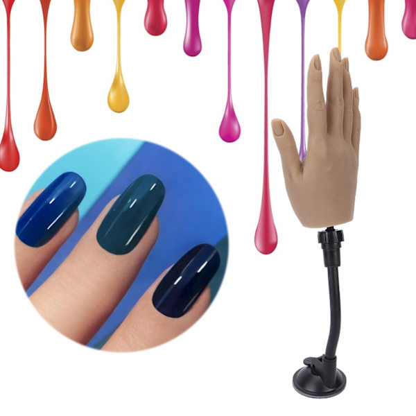 Falsk Handmodell i Silikon Återanvändbar Nagelkonstövningshand med Fixeringsställ för Nybörjare Övning Lärande Höger Hand