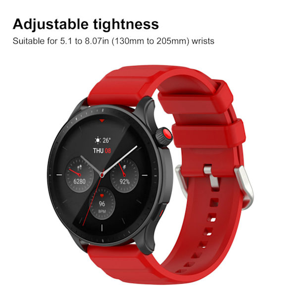 Silikonrem Professionel Blød Hurtig Udskiftning Smartwatch Rem Tilbehør Passer til Amazfit GTR 4 Rød