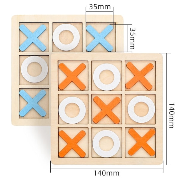 Strategiskt Xo-pussel i trä, Tic Tac Toe-spel i trä förbättrar den logiska utvecklingen för barn, snabbtänkande utmaning för inomhus- och utomhuslek (14X14Cm)