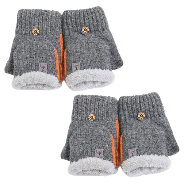 2pcs winter half finger flap gloves knitted leaky finger