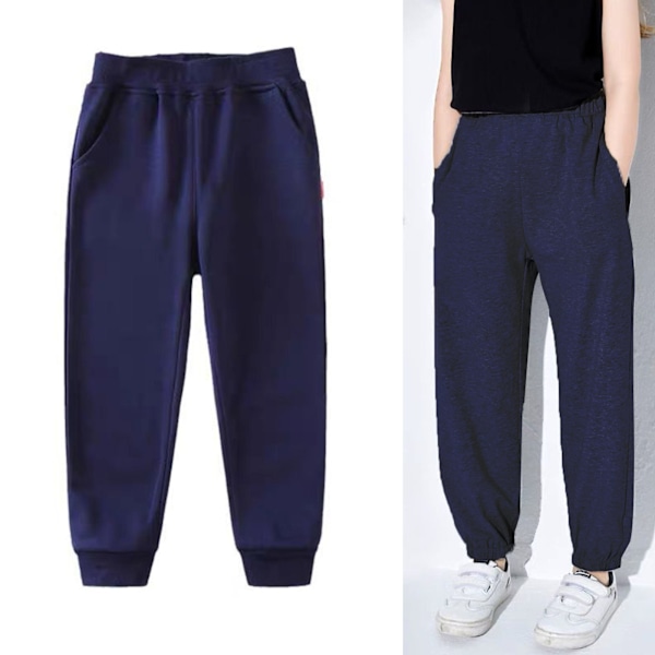 Barn Mjukisbyxor Elastisk Midja Andningsbara Trendiga Avsmalnande Bomulls Joggingbyxor för 120cm till 130cm Pojkar Flickor Blå