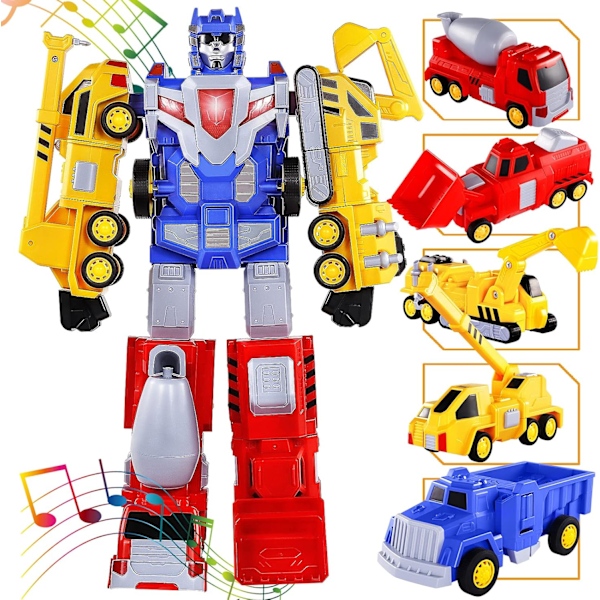 Byggfordon Transformerande Robotset, Magnetisk Montering STEM-leksak för Kognitiva Förmågor, Dinosaurieräddningsrobotar med Ljus och Ljud för