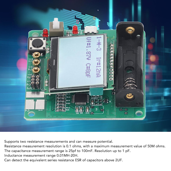 Transistoritesteri LCD-näytöllä, ESR-induktanssi- ja kapasitanssimittaus, automaattinen sammutus DIY-käyttöön
