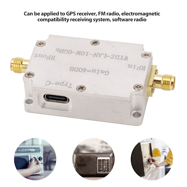 Matala-kohinavahvistin 40 dB:n vahvistuksella, 10 MHz - 6 GHz, tarkka lähetys, LNA RF-tehovahvistin FM-radiolle