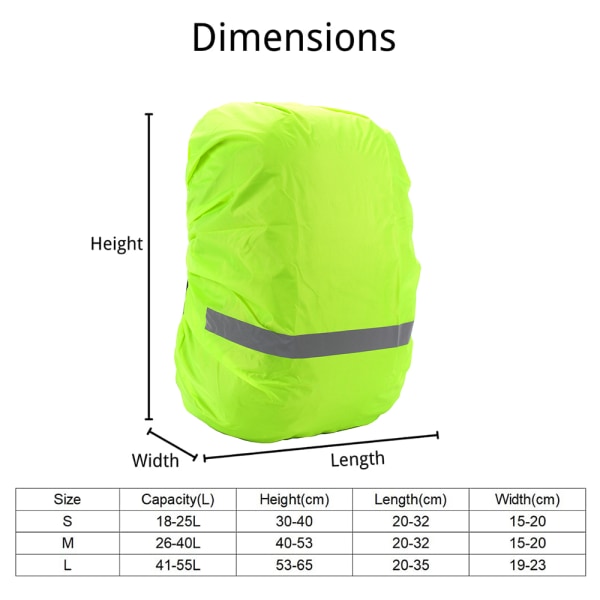 Ryggsäck Cover med reflekterande remsa Vattentät Ultralight Fluorescent Green L