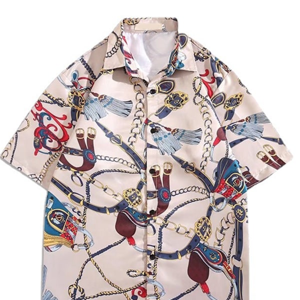 Skjorte Korte Ærmer Knapper Pæn Print Behagelig Løstsiddende Polyester Bluser til Mænd Kvinder Khaki L