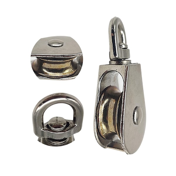 Nickelpläterad roterande remskiva i stål | PACK 4 | 20 mm diameter | Enkla remskivor för klädstreck, torkställning, spännskruv, vikter och viktstång,